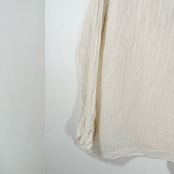 CP Shades Tan 100% Linen Stripe Long Sleeve Lagenlook V Neck Tunic Top Medium - Picture 15 of 15